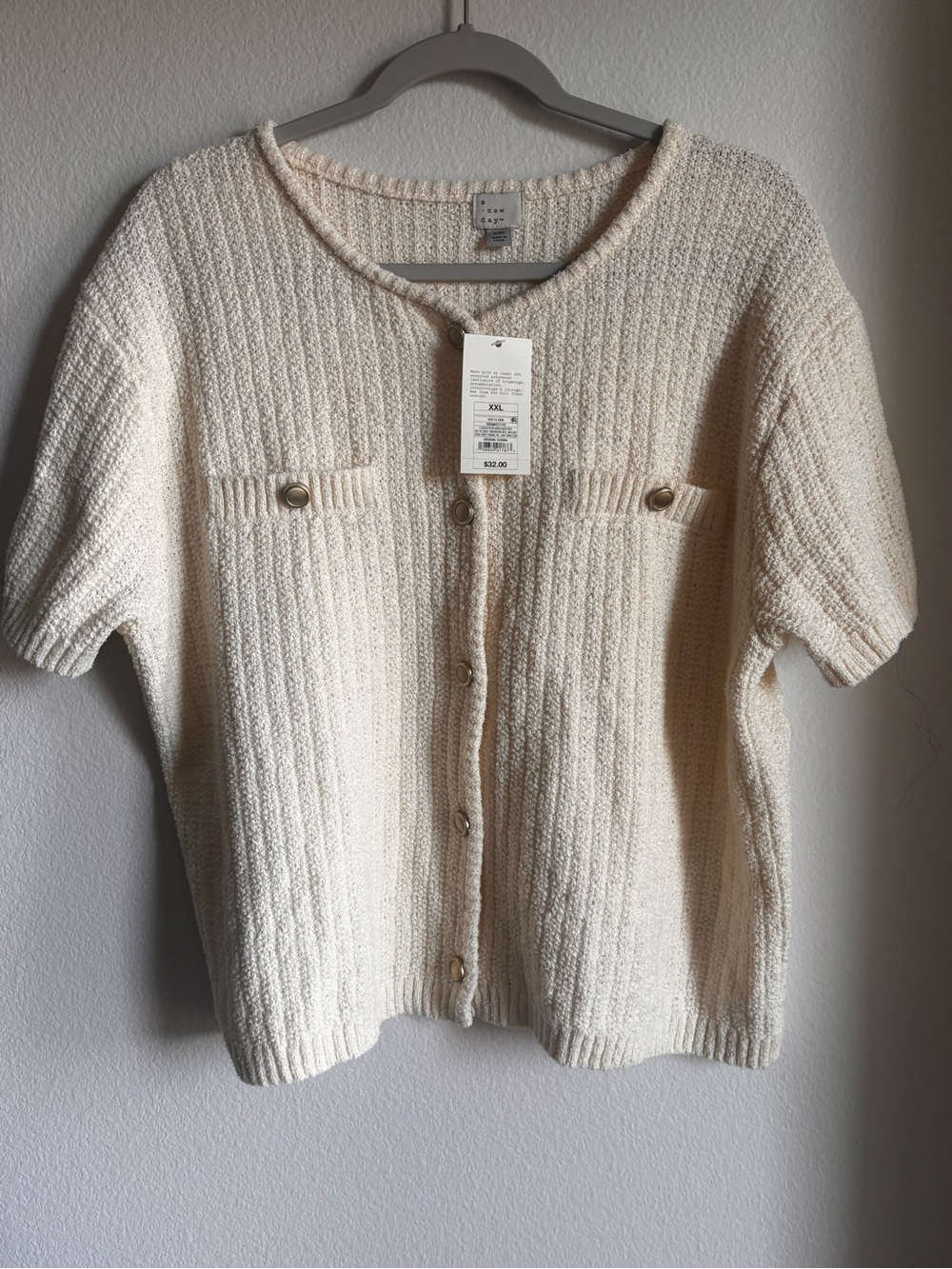 Target Cream Short-Sleeve Button Front Knit Top/Cardigan